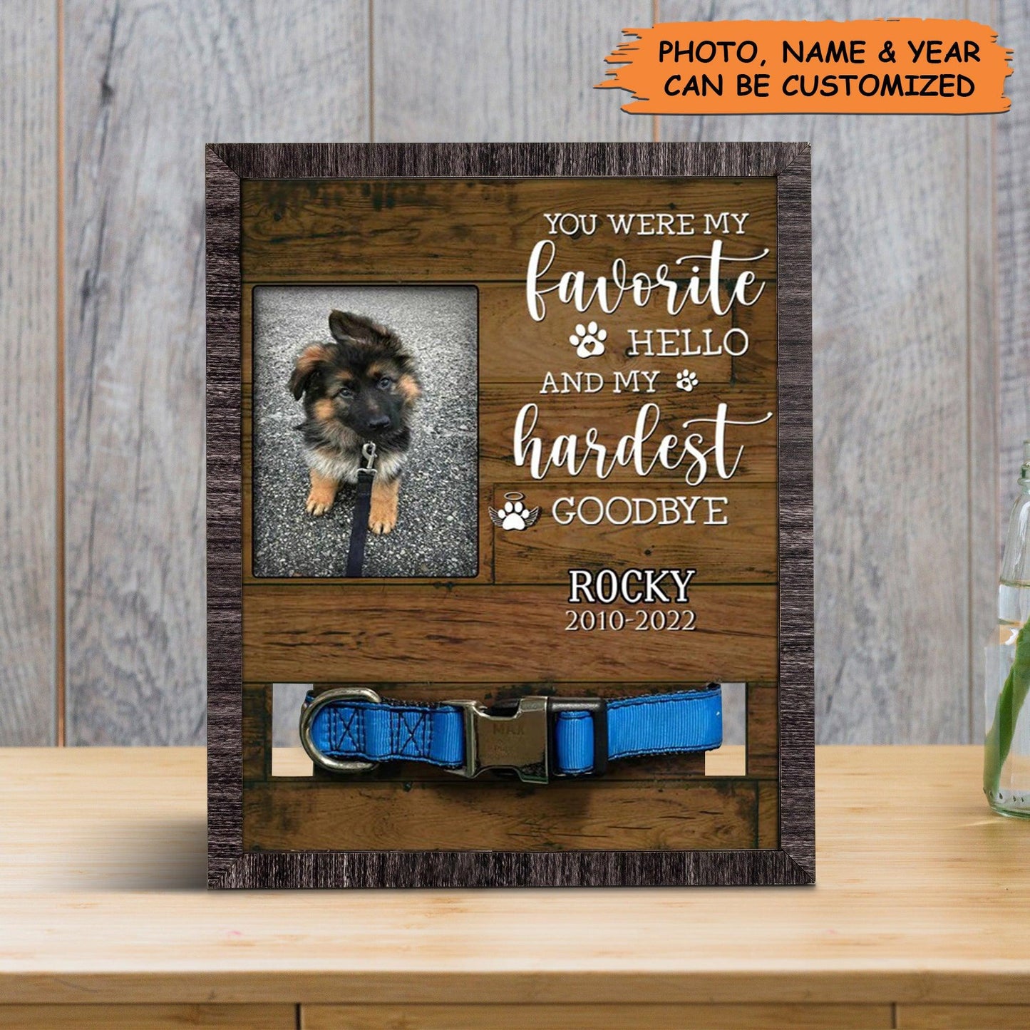 Personalized Pet Collar Frame - Dog Photo Keepsake, Pet Loss Sympathy, Memorial Pet Collar Sign - Gift For Pet Lovers, Grieving Pet Owner - Amzanimalsgift