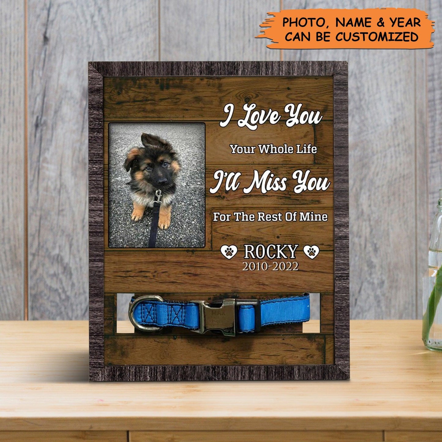 Personalized Pet Collar Frame - Dog Photo Keepsake, Pet Loss Sympathy, Memorial Pet Collar Sign - Gift For Pet Lovers, Grieving Pet Owner - Amzanimalsgift