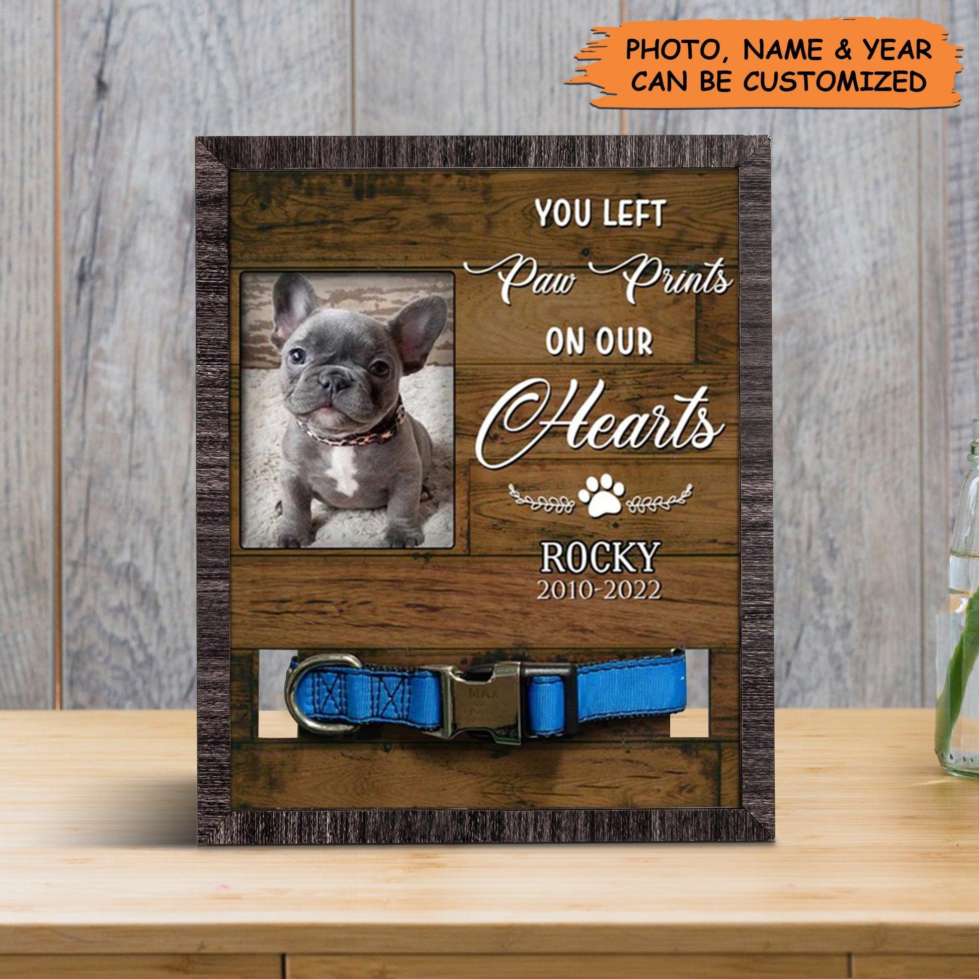 Personalized Pet Collar Frame - French Bulldog Dog Photo Keepsake, Pet Loss Sympathy, Custom Memorial Pet Collar Sign - Gift For Grieving Pet Owner - Amzanimalsgift