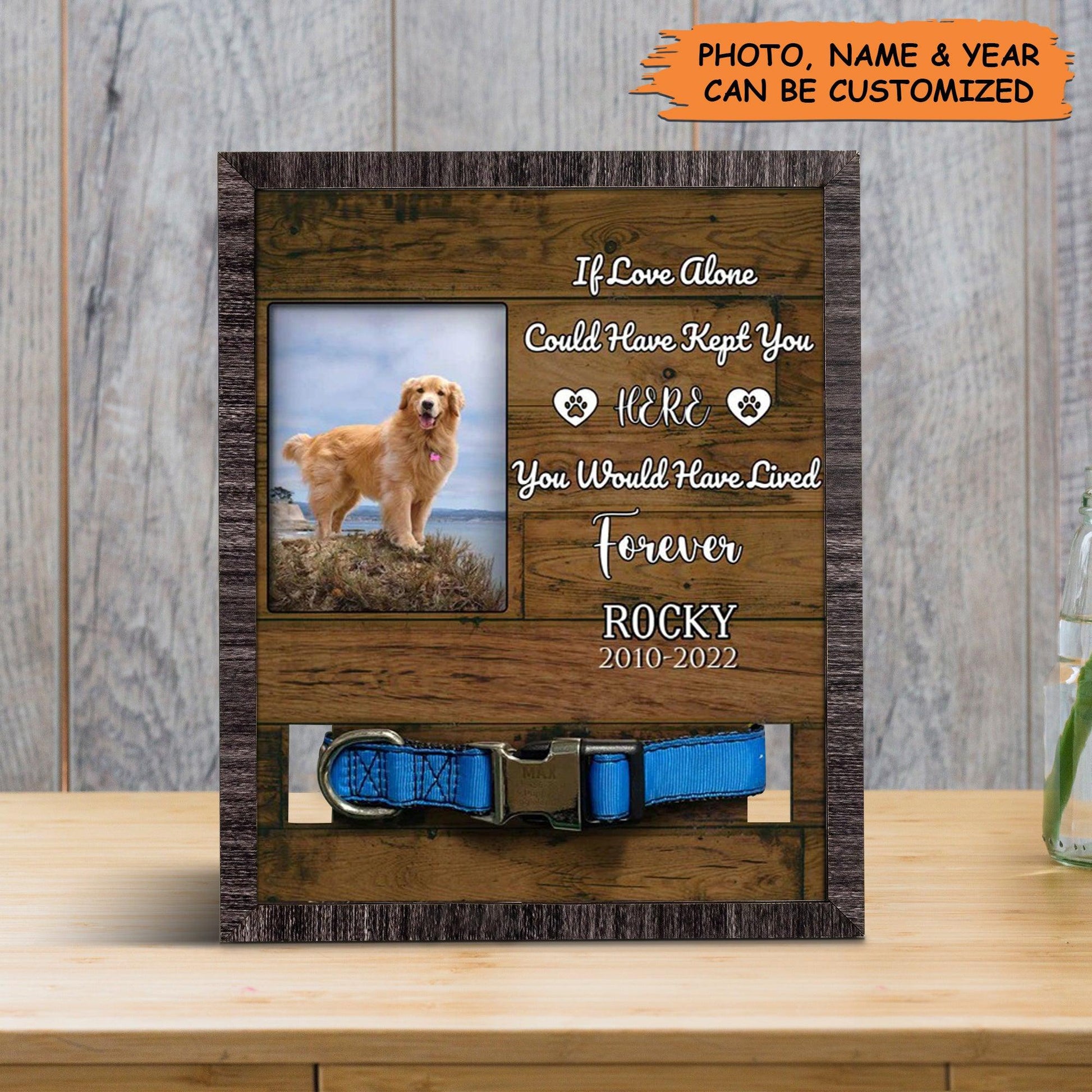 Personalized Pet Collar Frame - Golden Retriever Dog Photo Keepsake, Pet Loss Sympathy, Custom Memorial Pet Collar Sign - Gift For Pet Lovers - Amzanimalsgift