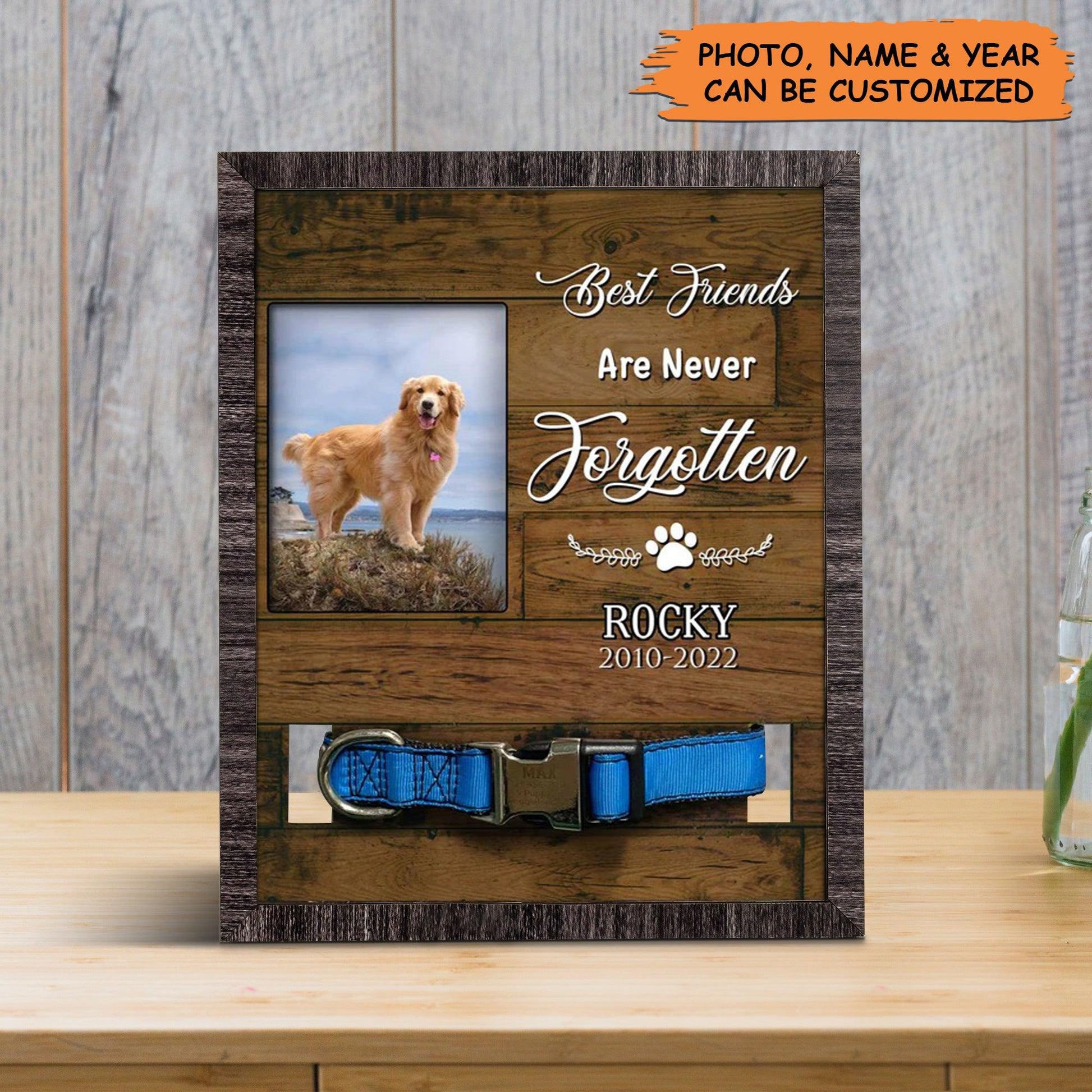 Personalized Pet Collar Frame - Golden Retriever Dog Photo Keepsake, Pet Loss Sympathy, Custom Memorial Pet Collar Sign - Gift For Pet Lovers - Amzanimalsgift