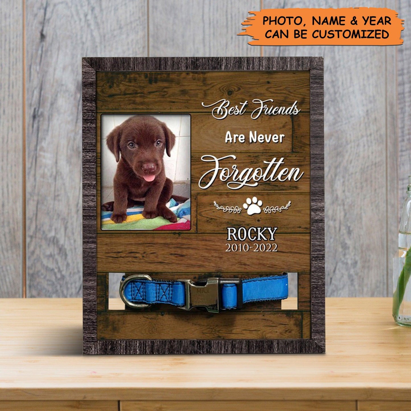 Personalized Pet Collar Frame - Pawprints On My Heart Custom Dog Collar Frame, Pet Loss Sympathy, Custom Memorial Pet Collar Sign- Gift For Pet Lovers - Amzanimalsgift