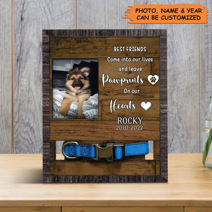 Personalized Pet Collar Frame - Pawprints On Our Hearts Picture Frame, Memorial Pet Collar Sign, Pet Loss Sympathy - Gift For Pet Lovers, Friend - Amzanimalsgift