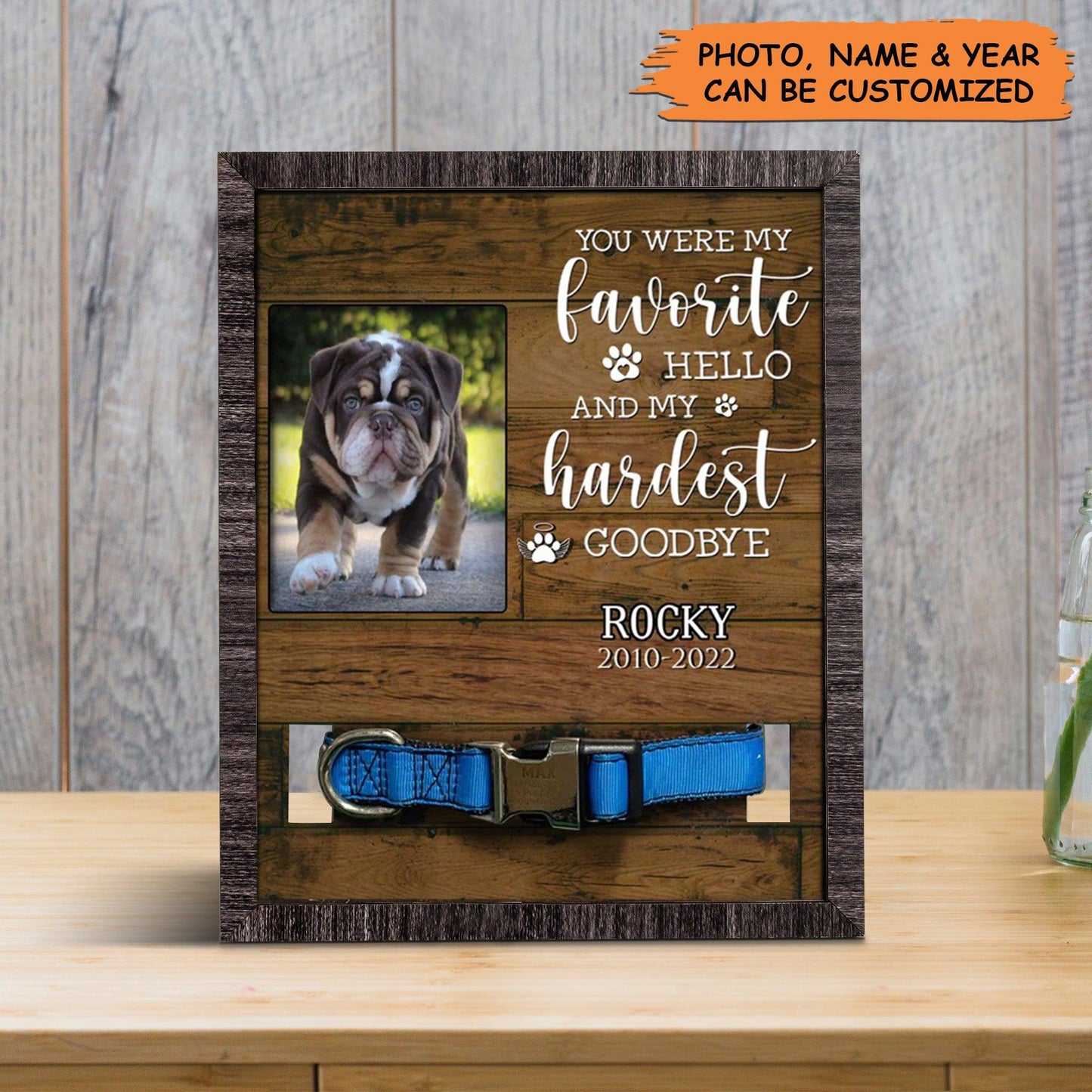 Personalized Pet Collar Frame - Picture Frame For Loss Of Bulldog, Dog Remembrance, Memorial Custom Collar Frame - Gift For Grieving Pet Owner - Amzanimalsgift