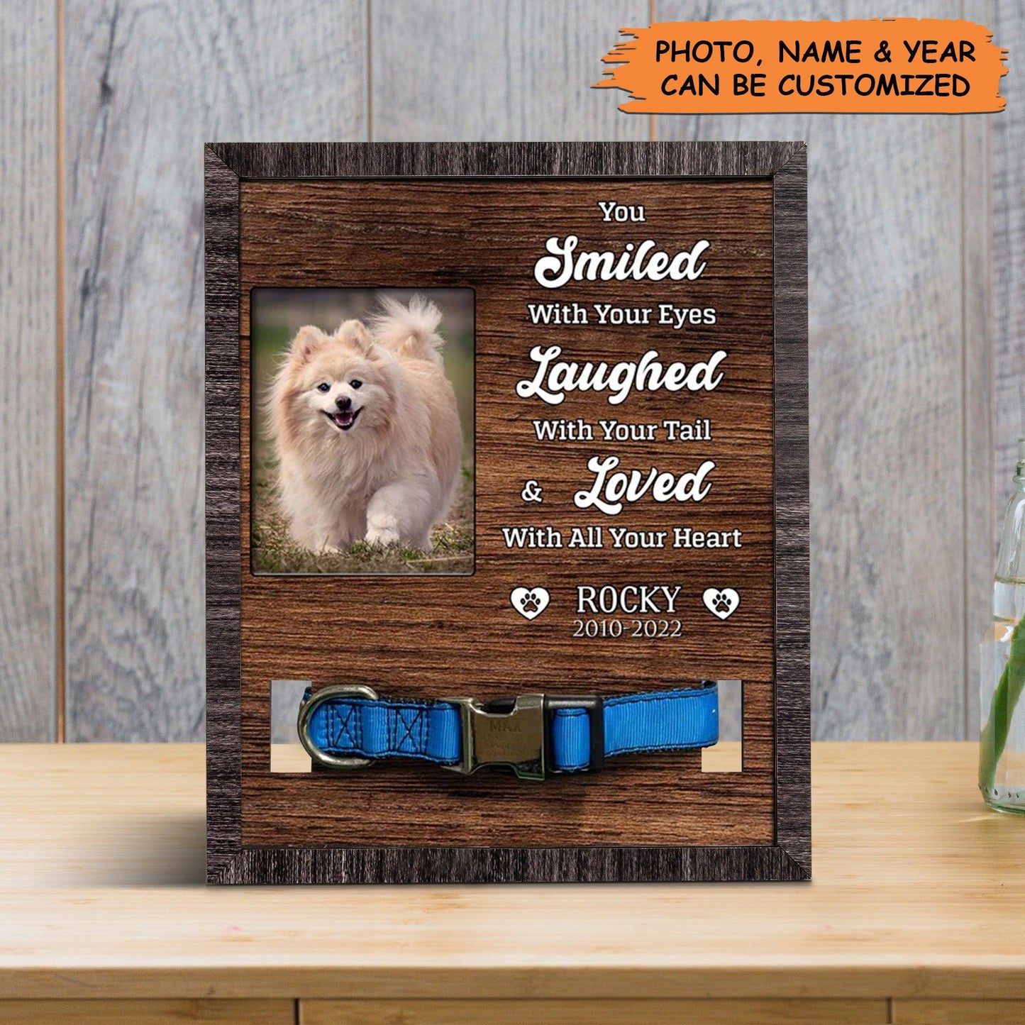 Personalized Pet Collar Frame - Pomeranian Dog Photo Keepsake, Pet Loss Sympathy, Memorial Custom Pet Collar Frame - Gift For Pet Lovers, Family - Amzanimalsgift