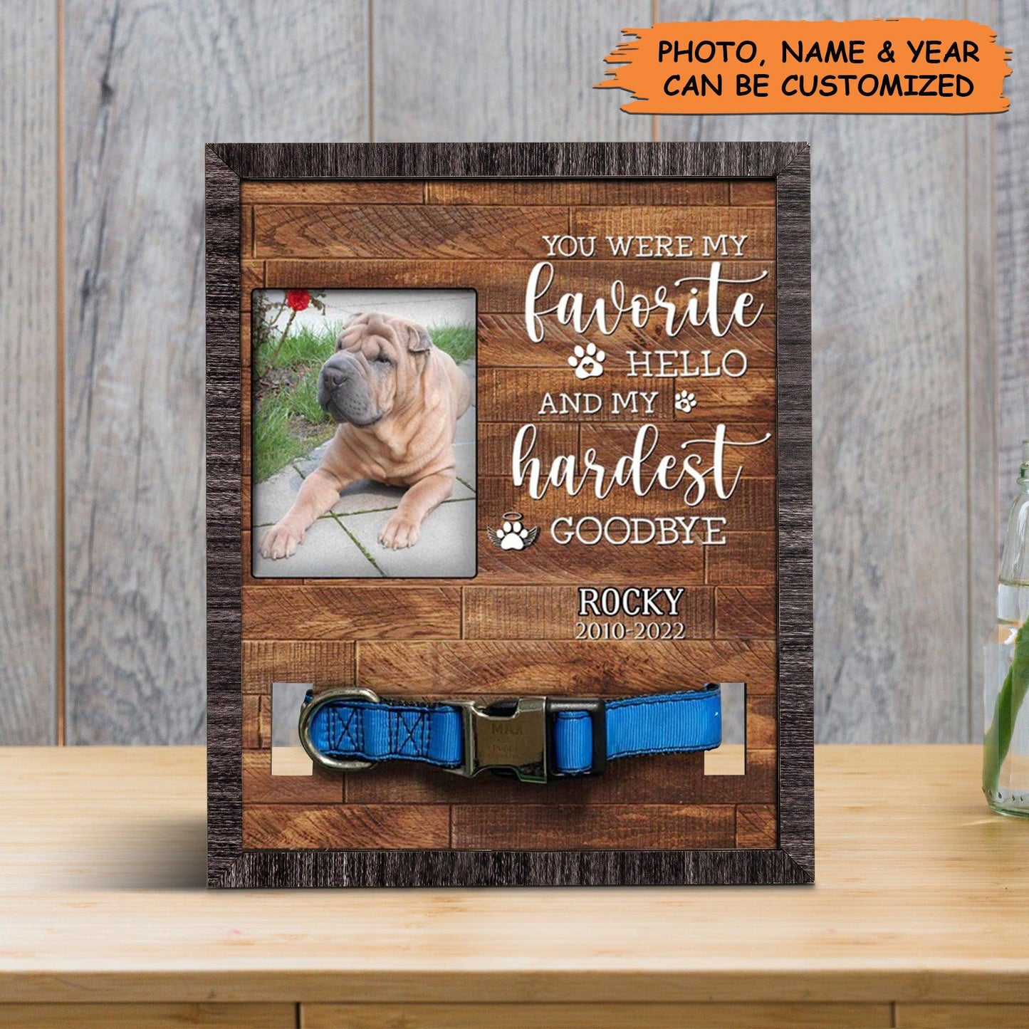 Personalized Pet Collar Frame - Shar Pei Dog Photo Keepsake, Pet Loss Sympathy, Lost Of Dog Custom Pet Collar Frame - Gift For Pet Lovers, Family - Amzanimalsgift