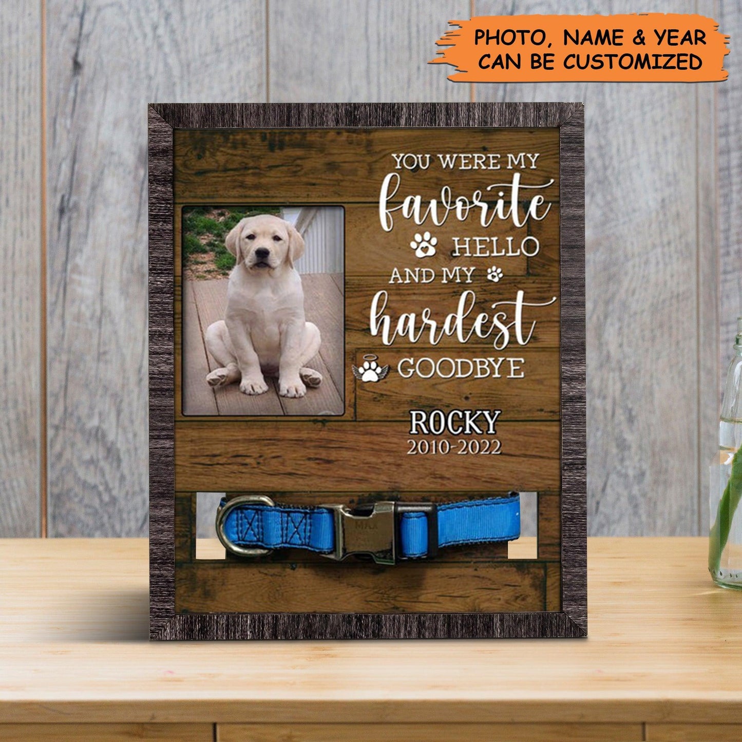 Personalized Pet Collar Frame - They Walk Beside Us Everyday Dog Collar Frame, Pet Loss Sympathy, Custom Memorial Pet Collar Sign- Gift For Pet Lovers - Amzanimalsgift