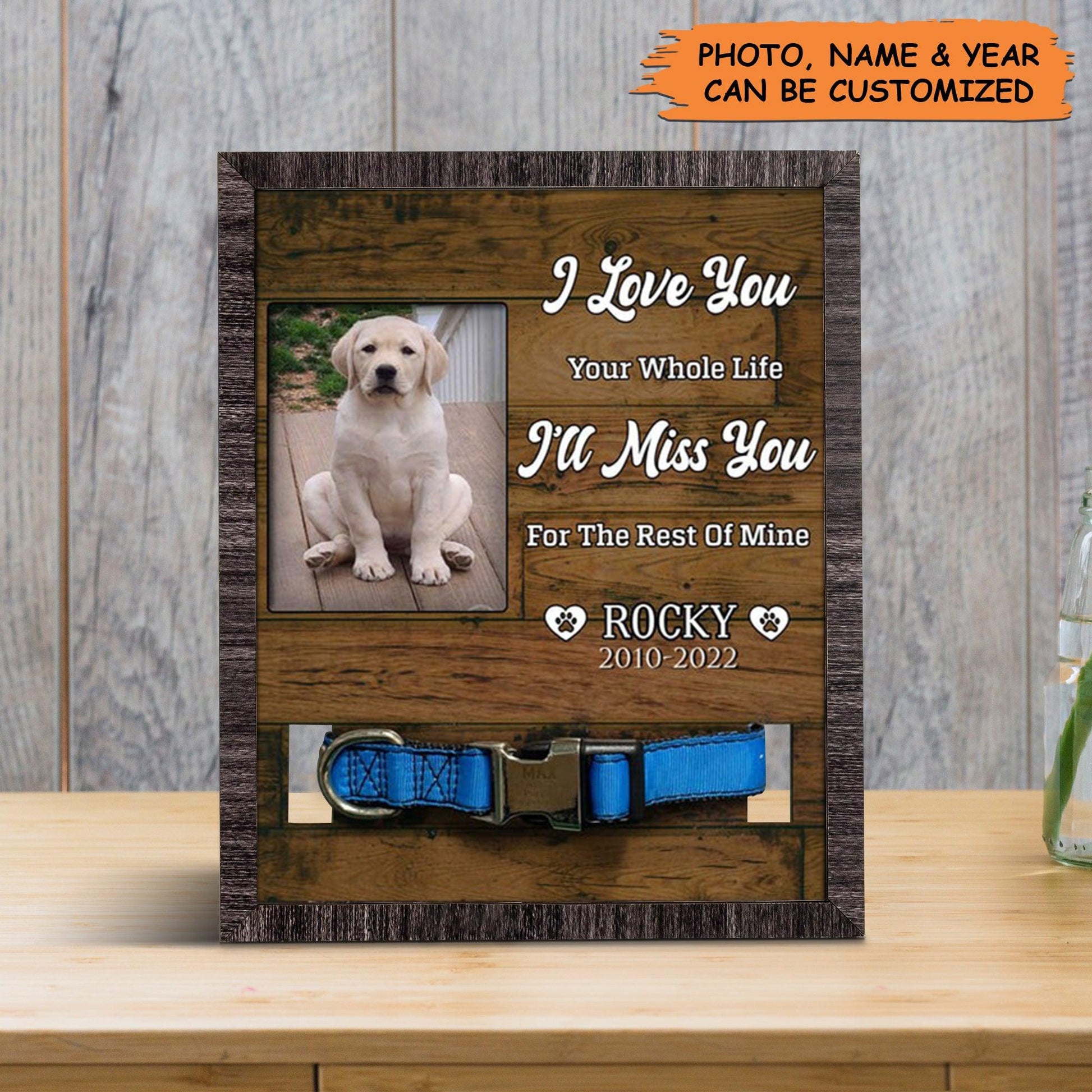 Personalized Pet Collar Frame - They Walk Beside Us Everyday Dog Collar Frame, Pet Loss Sympathy, Custom Memorial Pet Collar Sign- Gift For Pet Lovers - Amzanimalsgift