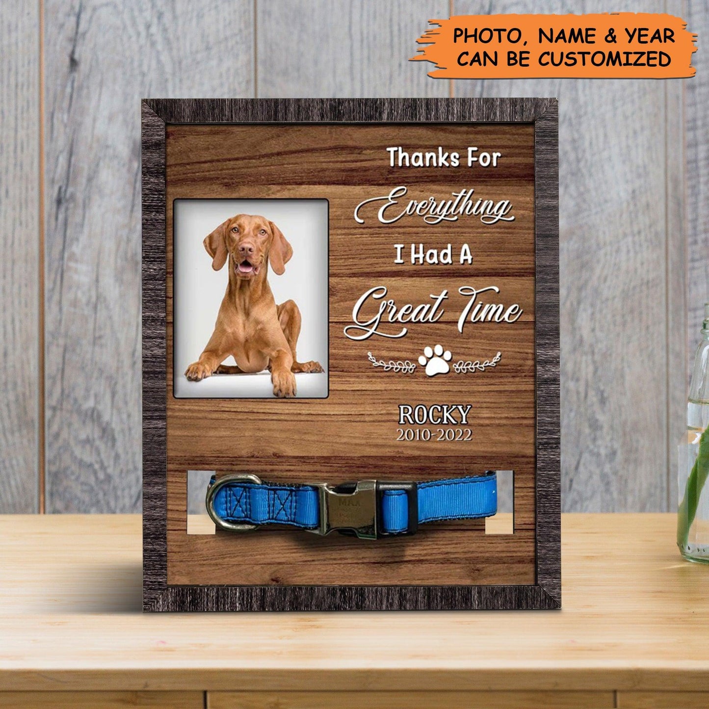 Personalized Pet Collar Frame - Vizsla Dog Photo Keepsake, Pet Loss Sympathy, Loved With All Your Heart Custom Pet Collar Frame - Gift For Pet Lovers - Amzanimalsgift