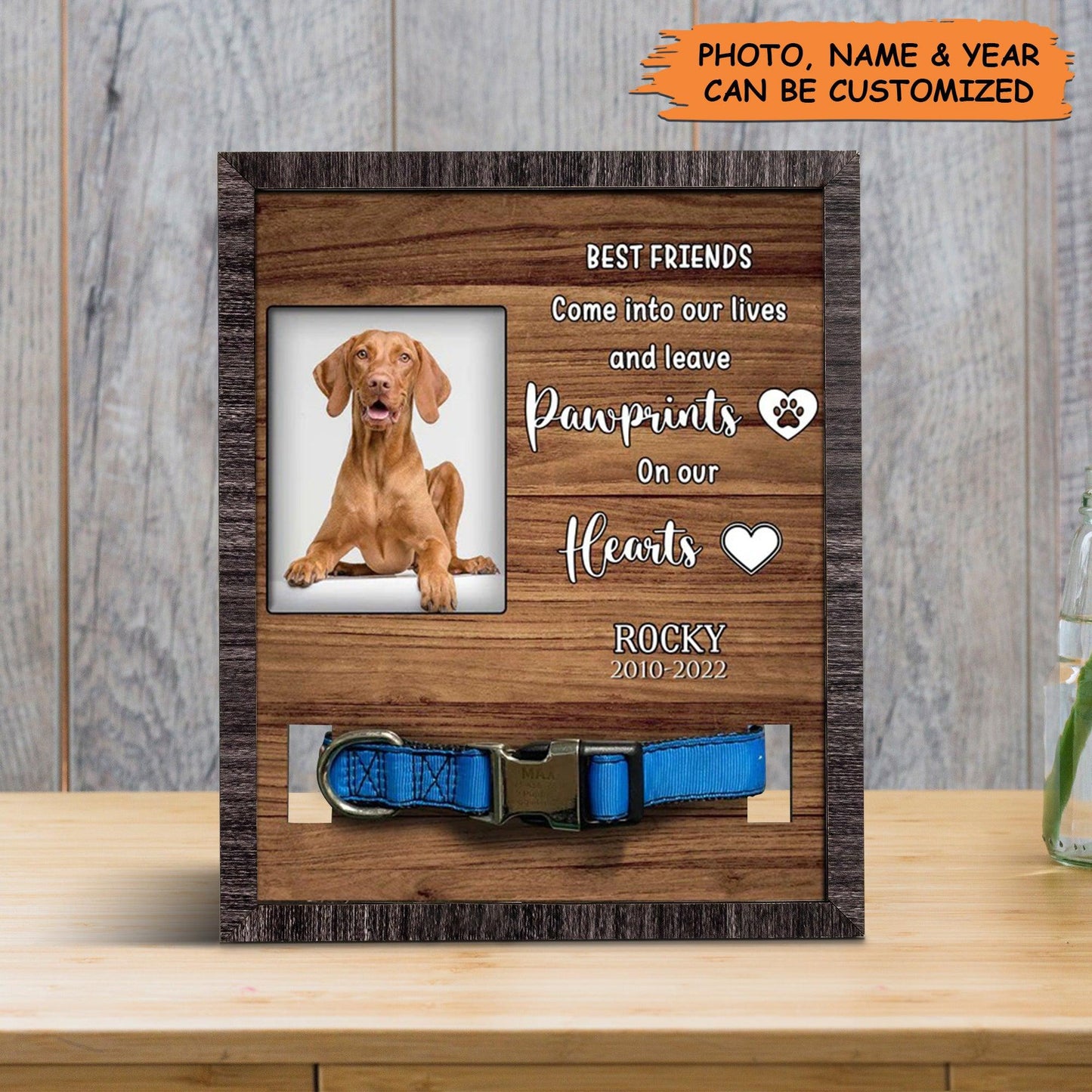 Personalized Pet Collar Frame - Vizsla Dog Photo Keepsake, Pet Loss Sympathy, Loved With All Your Heart Custom Pet Collar Frame - Gift For Pet Lovers - Amzanimalsgift