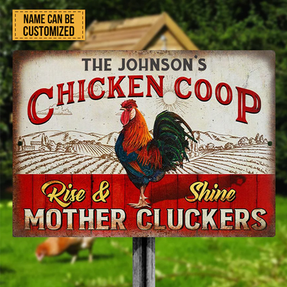 Personalized Rooster Chicken Coop Rise And Shine Metal Signs, Mother Cluckers Metal Signs For Farm House Decoration