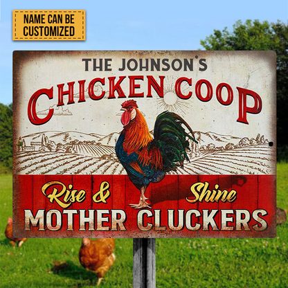 Personalized Rooster Chicken Coop Rise And Shine Metal Signs, Mother Cluckers Metal Signs For Farm House Decoration