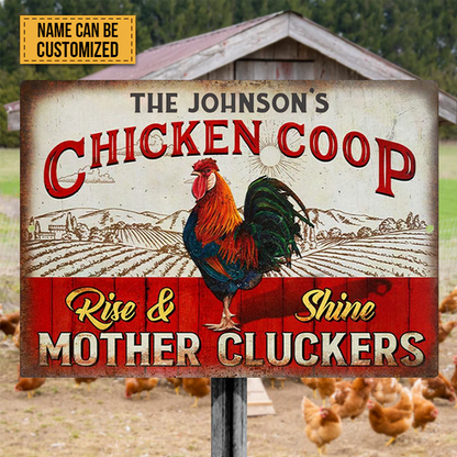 Personalized Rooster Chicken Coop Rise And Shine Metal Signs, Mother Cluckers Metal Signs For Farm House Decoration