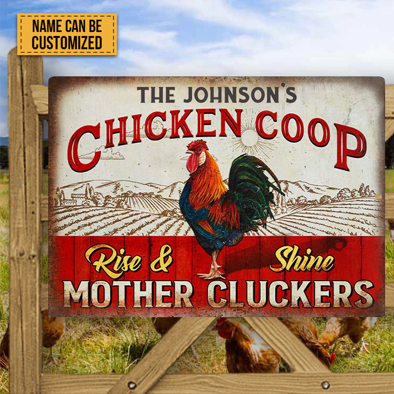 Personalized Rooster Chicken Coop Rise And Shine Metal Signs, Mother Cluckers Metal Signs For Farm House Decoration
