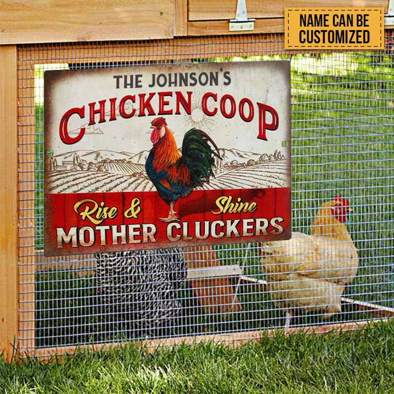 Personalized Rooster Chicken Coop Rise And Shine Metal Signs, Mother Cluckers Metal Signs For Farm House Decoration