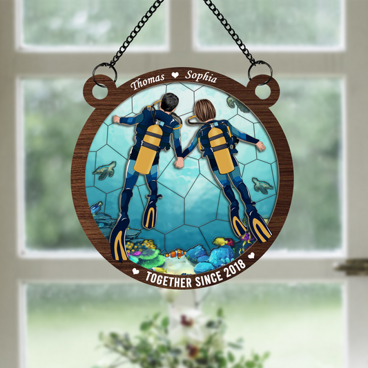 Personalized Scuba Diving Partners Window Hanging Suncatcher Ornament - Gift For Diving Lovers, Friends, Couples
