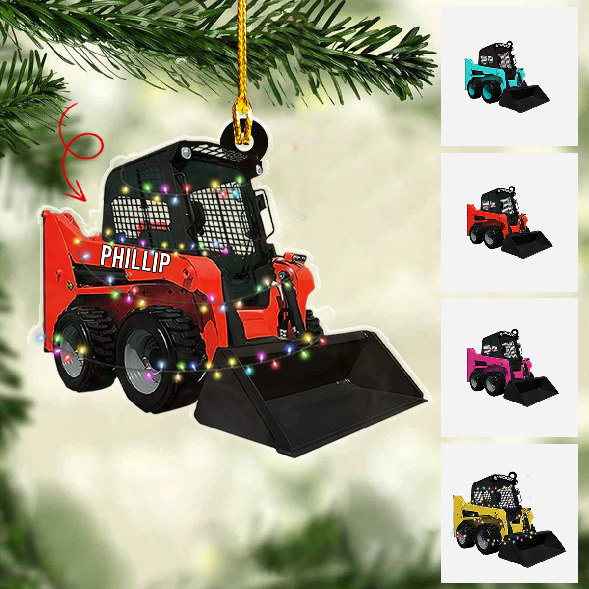 Personalized Skid Steer Loader Flat Acrylic Ornament, Truck Car Christmas Ornament Gift For Grandson, Granddaughter