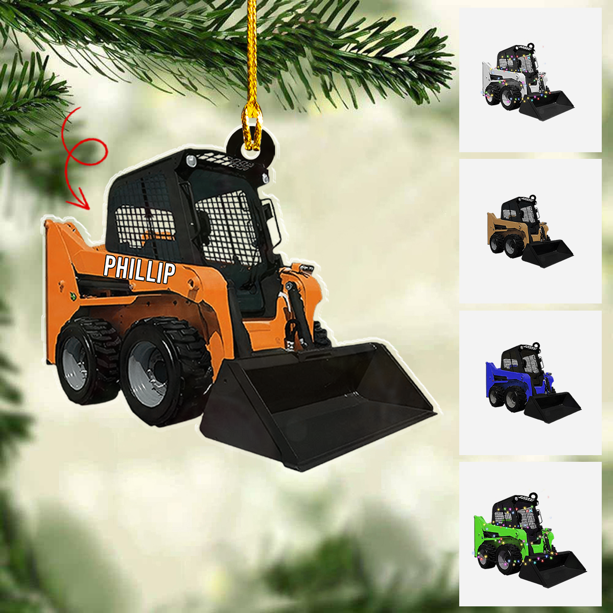 Personalized Skid Steer Loader Flat Acrylic Ornament, Truck Car Christmas Ornament Gift For Grandson, Granddaughter