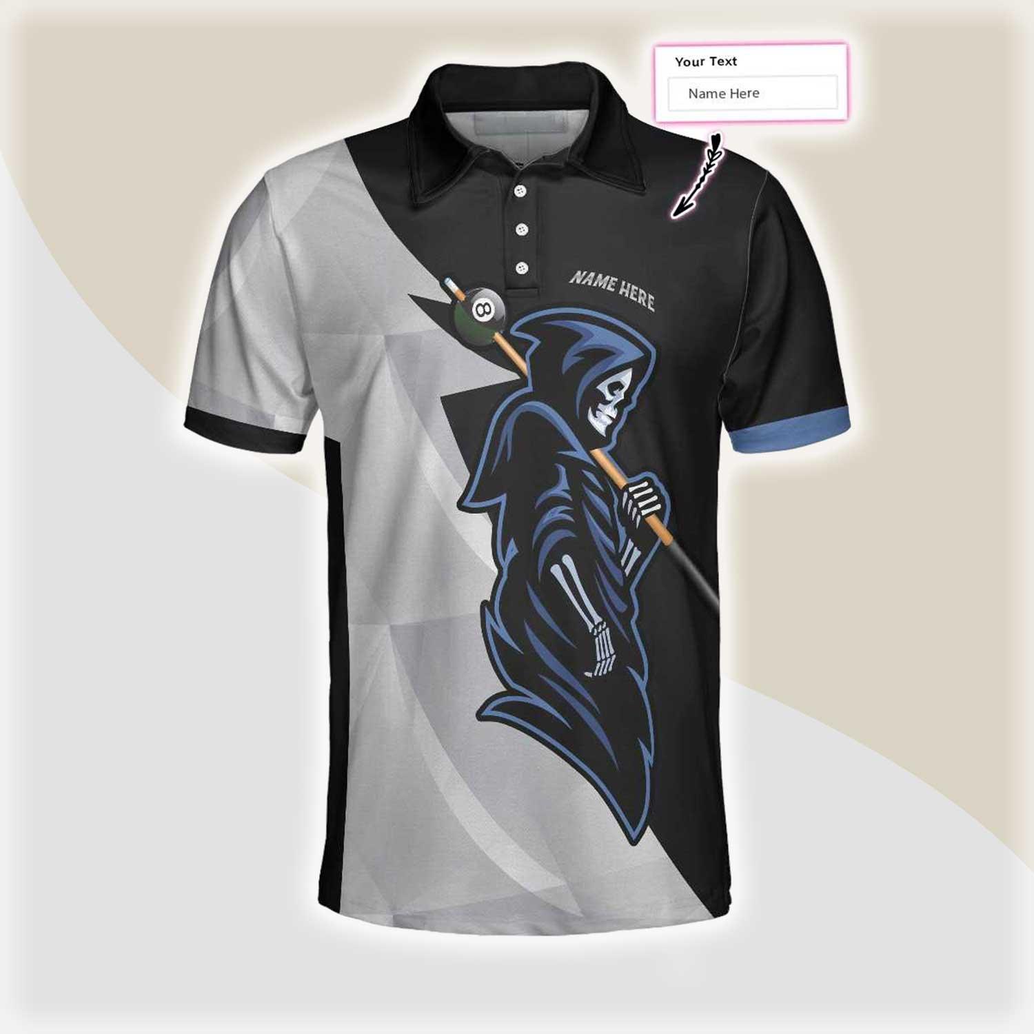 Personalized Skull 8 Ball Billiards Polo Shirt For Men, 8 Ball Skull Custom Name Men Polo Shirt, Custom Billiards Polo Shirt Gift For Billiards Lovers - Amzanimalsgift