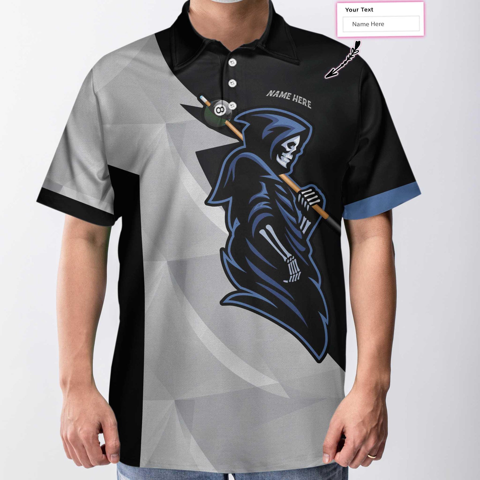 Personalized Skull 8 Ball Billiards Polo Shirt For Men, 8 Ball Skull Custom Name Men Polo Shirt, Custom Billiards Polo Shirt Gift For Billiards Lovers - Amzanimalsgift
