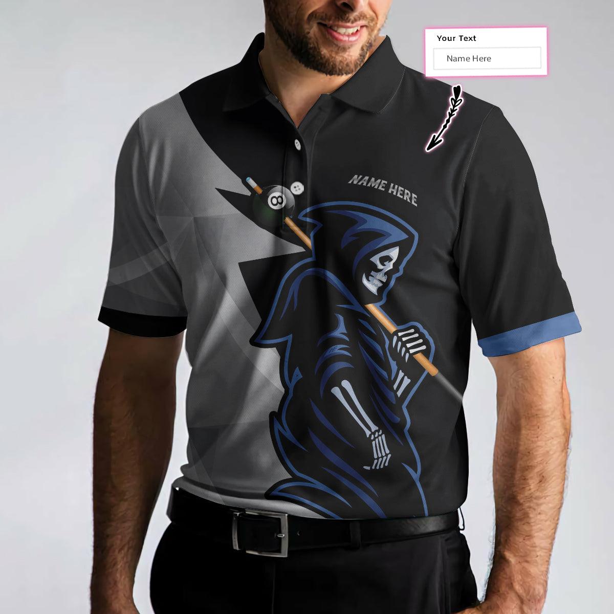 Personalized Skull 8 Ball Billiards Polo Shirt For Men, 8 Ball Skull Custom Name Men Polo Shirt, Custom Billiards Polo Shirt Gift For Billiards Lovers - Amzanimalsgift