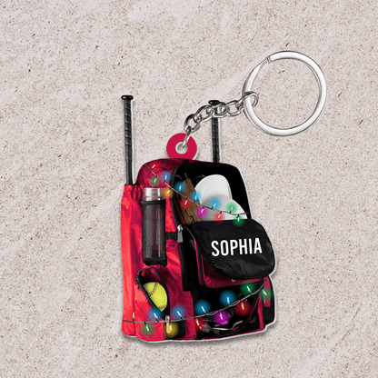 Personalized Softball Bag With Christmas Light Flat Acrylic Ornament, Christmas Ornament Gift For Grandson, Granddaughter