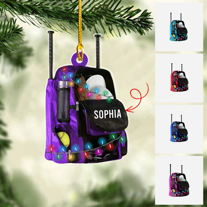 Personalized Softball Bag With Christmas Light Flat Acrylic Ornament, Christmas Ornament Gift For Grandson, Granddaughter