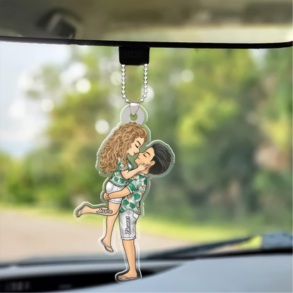 Personalized Beach Couple Hugging Noses Touching Ornament, Couple Hugging Ornament, Couples Ornament, Anniversary Gift