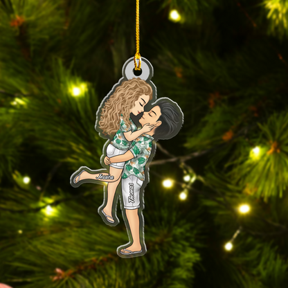 Personalized Beach Couple Hugging Noses Touching Ornament, Couple Hugging Ornament, Couples Ornament, Anniversary Gift