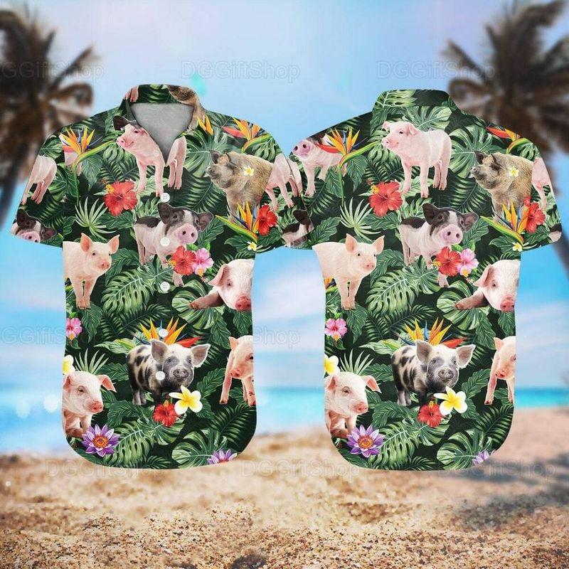 Pig Aloha Hawaiian Shirt - Baby Pig Hawaiian Shirt, Tropical Flower Pattern Hawaiian Shirt For Men & Women, Pig Lover - Amzanimalsgift
