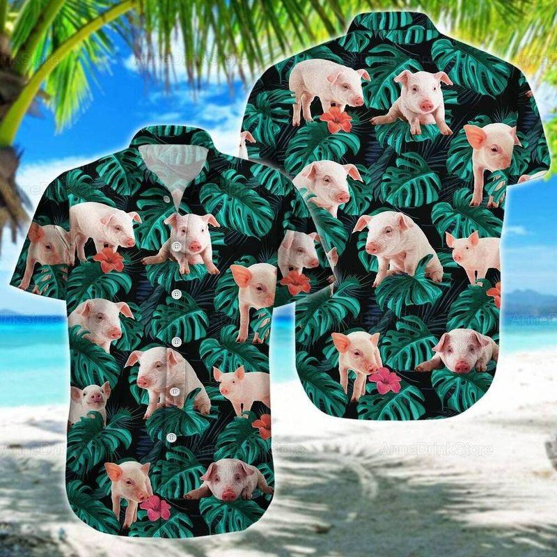 Pig Aloha Hawaiian Shirt - Baby Pig Hawaiian Shirt, Tropical Leaves Pattern Hawaiian Shirt For Men & Women, Pig Lover - Amzanimalsgift
