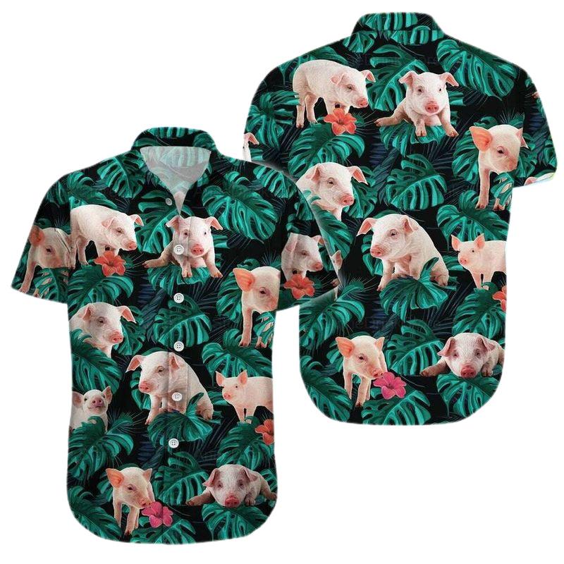 Pig Aloha Hawaiian Shirt - Baby Pig Hawaiian Shirt, Tropical Leaves Pattern Hawaiian Shirt For Men & Women, Pig Lover - Amzanimalsgift