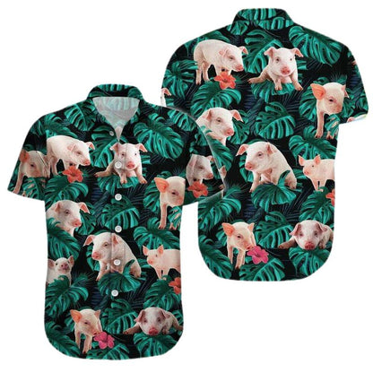Pig Aloha Hawaiian Shirt - Baby Pig Hawaiian Shirt, Tropical Leaves Pattern Hawaiian Shirt For Men & Women, Pig Lover - Amzanimalsgift