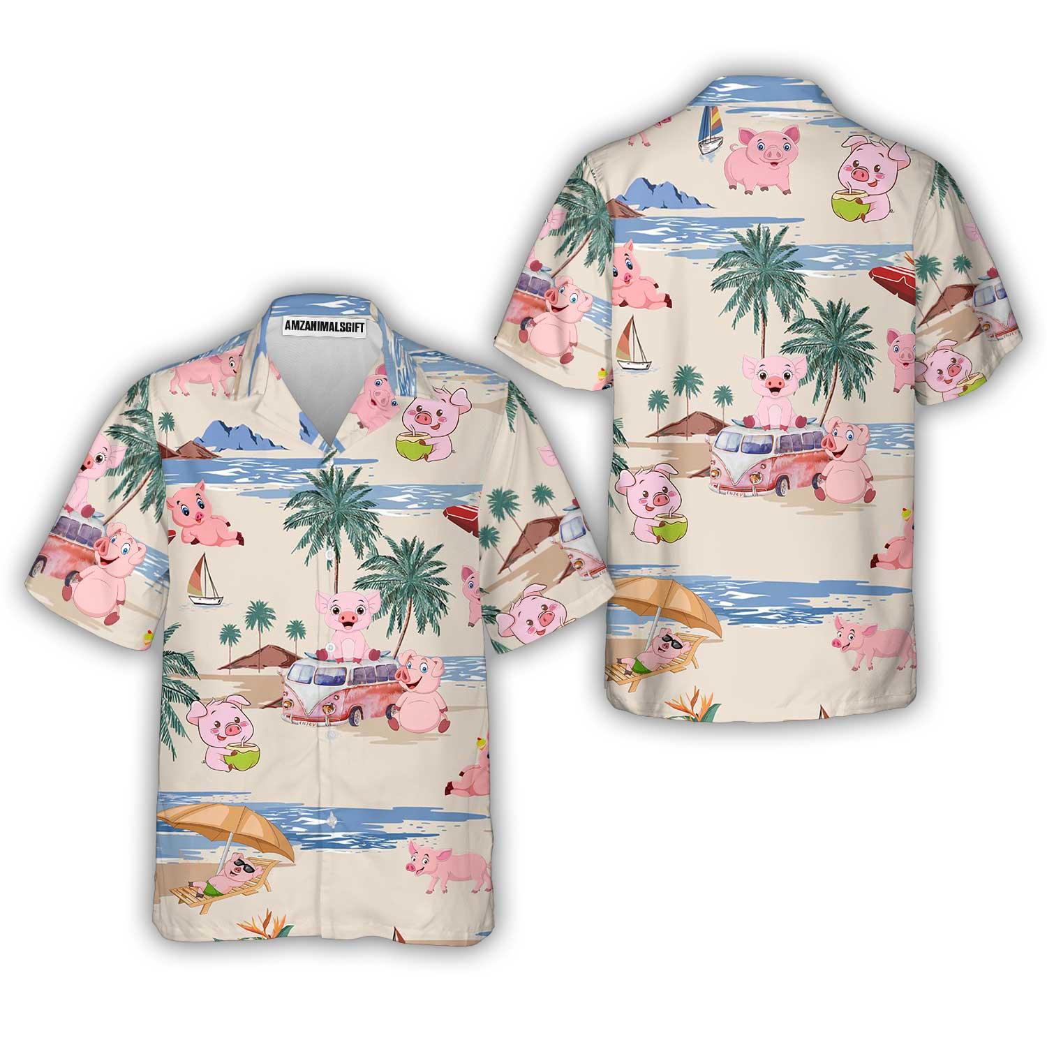 Pig Aloha Hawaiian Shirt, Pig Beach Pattern Hawaiian Shirt, Pig Aloha Hawaii Shirt For Summer - Perfect Gift For Men, Women, Pig Lover, Friend, Family - Amzanimalsgift