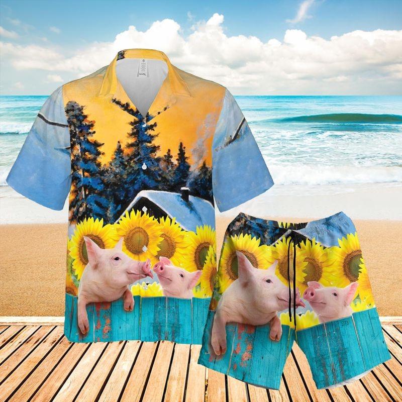 Pig Aloha Hawaiian Shirt - Pig Sunflower Hawaiian Shirt, Winter Christmas Farmhouse Hawaiian Shirt For Men & Women, Pig Lover, Farmer - Amzanimalsgift
