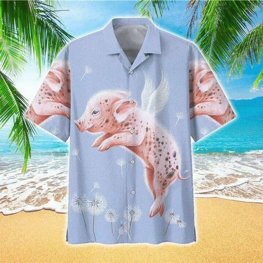 Pig Aloha Hawaiian Shirt - Winged Pig Flying Hawaiian Shirt, Dandelion Flower Hawaiian Shirt For Men & Women, Pig Lover - Amzanimalsgift