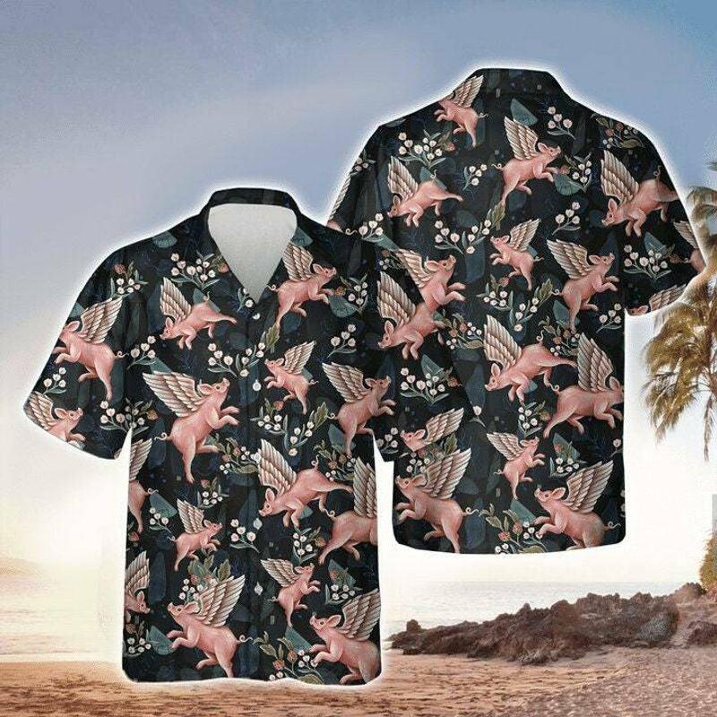 Pig Aloha Hawaiian Shirt - Winged Pig Flying Pattern Hawaiian Shirt, Tropical Floral Hawaiian Shirt For Men & Women, Pig Lover - Amzanimalsgift