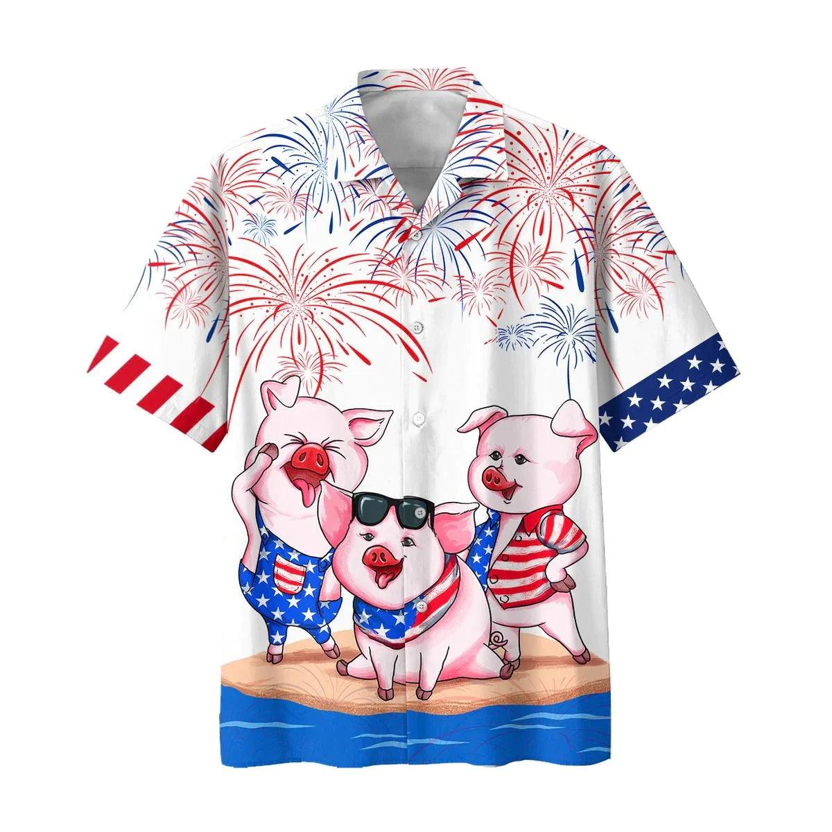 Pig Aloha Hawaiian Shirts For Summer, American Flag Happy Independence Day Aloha Hawaiian Shirt For Men Women, 4th Of July Gift For Pet Lovers - Amzanimalsgift