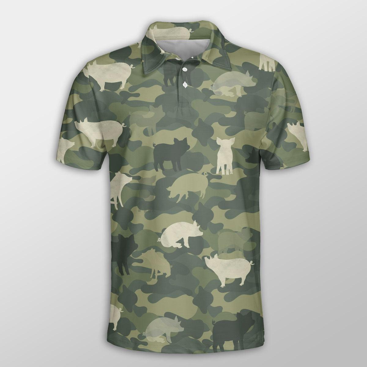 Pig Men Polo Shirt For Summer - Pig Camo Pattern Button Shirt For Men - Perfect Gift For Pig Lovers, Cattle Lovers - Amzanimalsgift