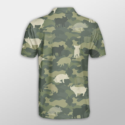 Pig Men Polo Shirt For Summer - Pig Camo Pattern Button Shirt For Men - Perfect Gift For Pig Lovers, Cattle Lovers - Amzanimalsgift