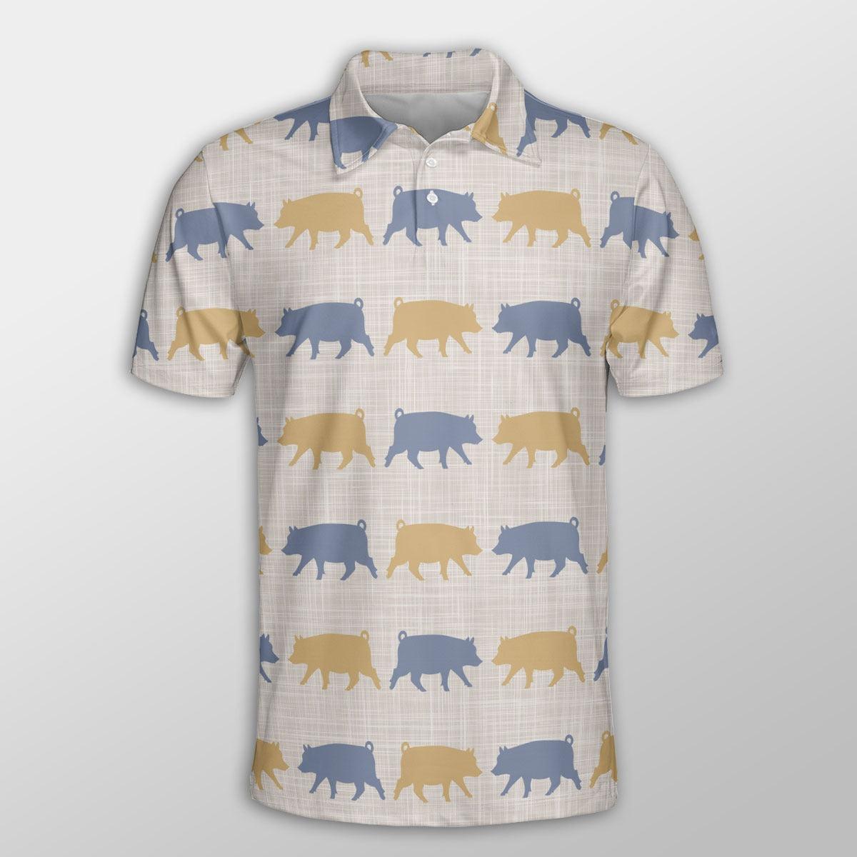 Pig Men Polo Shirt For Summer - Pig Silhouette Pattern Button Shirt For Men - Perfect Gift For Pig Lovers, Cattle Lovers - Amzanimalsgift