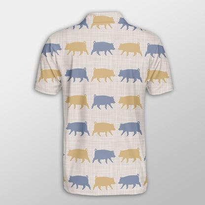 Pig Men Polo Shirt For Summer - Pig Silhouette Pattern Button Shirt For Men - Perfect Gift For Pig Lovers, Cattle Lovers - Amzanimalsgift