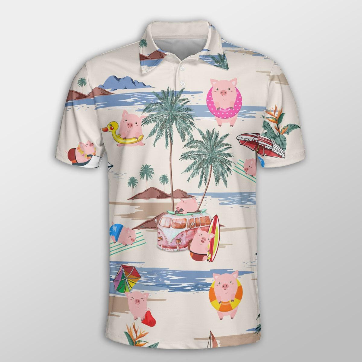 Pig Men Polo Shirt For Summer - Pig Summer Beach Pattern Button Shirt For Men - Perfect Gift For Pig Lovers, Cattle Lovers - Amzanimalsgift