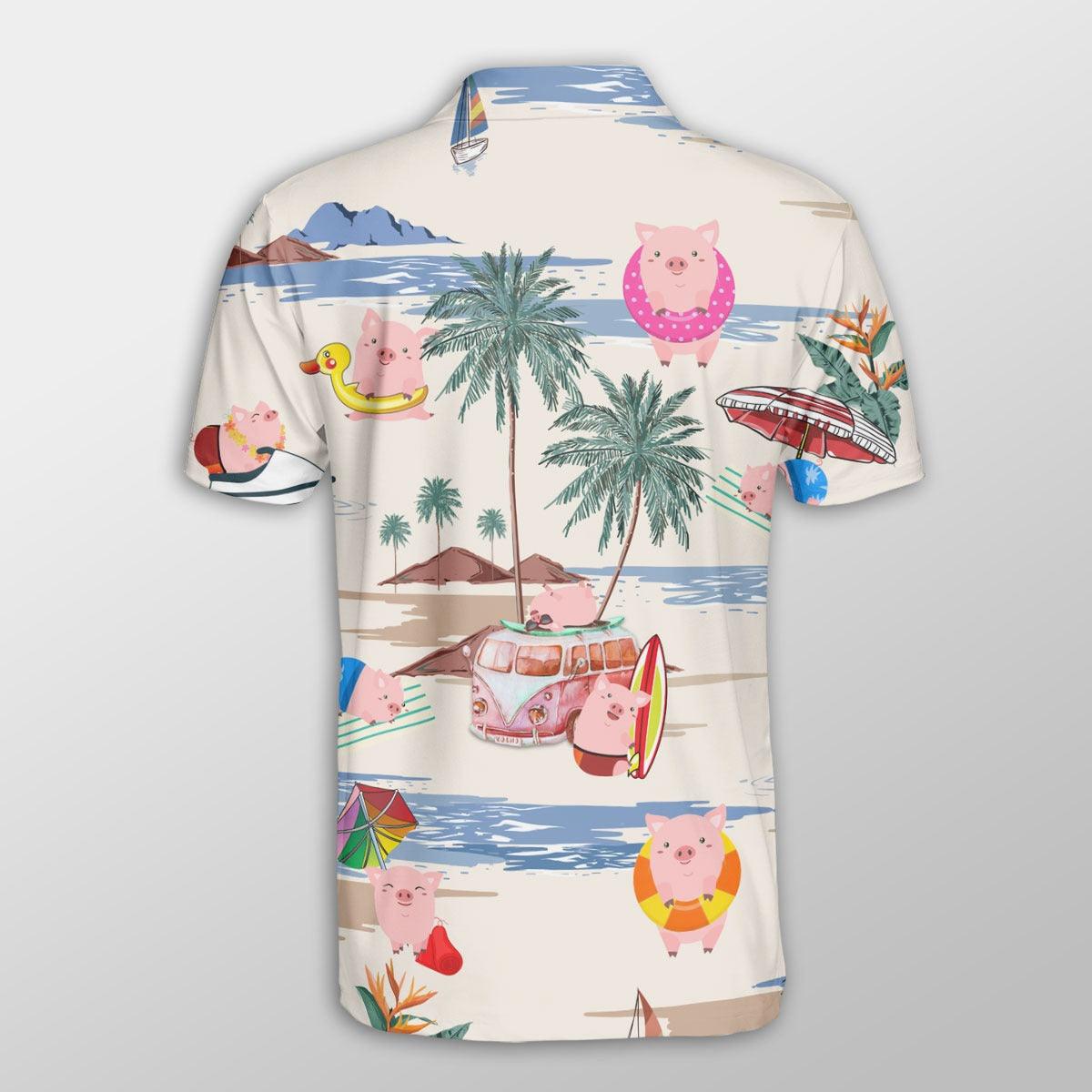 Pig Men Polo Shirt For Summer - Pig Summer Beach Pattern Button Shirt For Men - Perfect Gift For Pig Lovers, Cattle Lovers - Amzanimalsgift