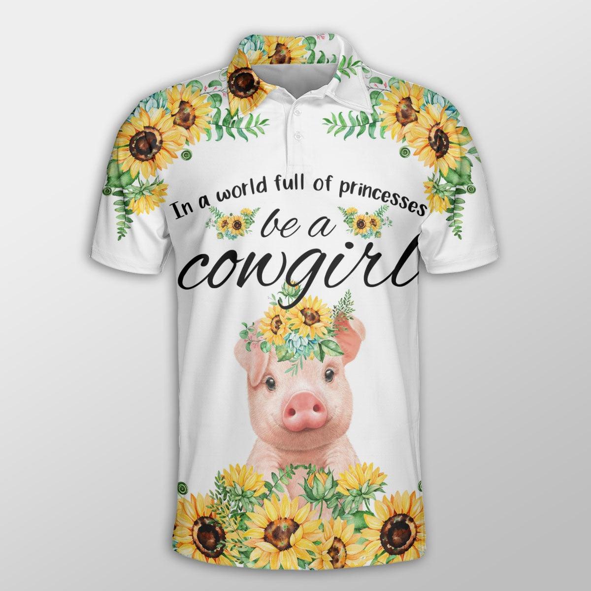 Pig Men Polo Shirt For Summer - Pig Sunflower Be A Cowgirl Pattern Button Shirt For Men - Perfect Gift For Pig Lovers, Cattle Lovers - Amzanimalsgift