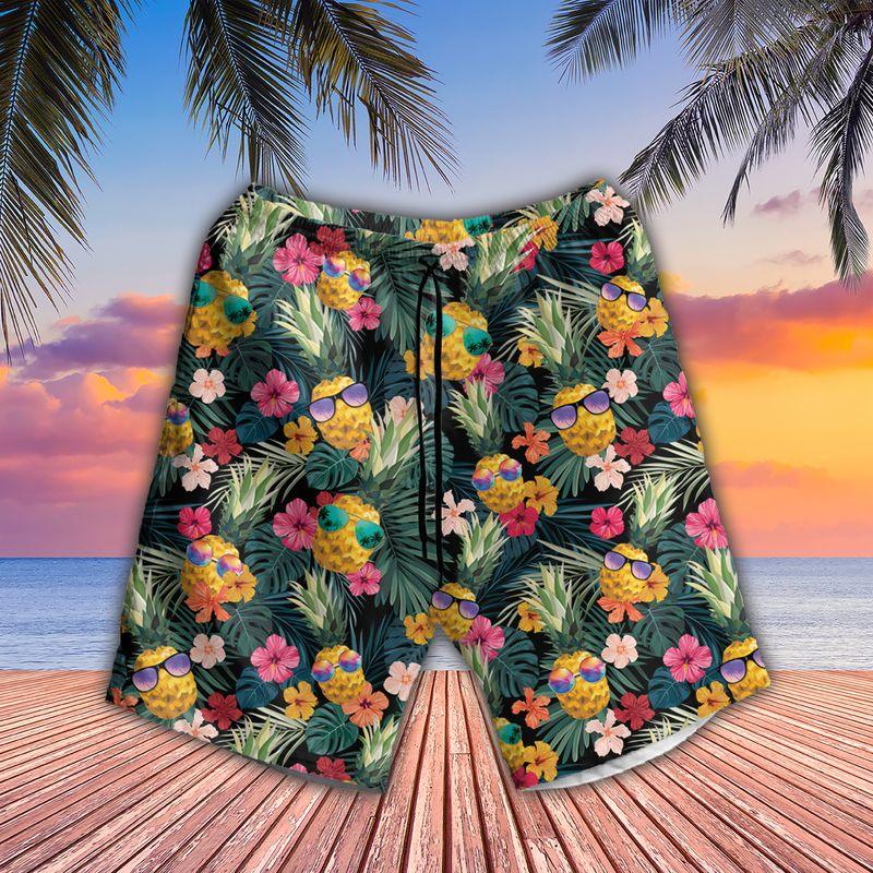 Pineapple Glasses Aloha Hawaiian Shirts For Summer, Tropical Theme Hawaiian Set Vacation Clothing For Men Women, Gift For Friend, Family, Team - Amzanimalsgift