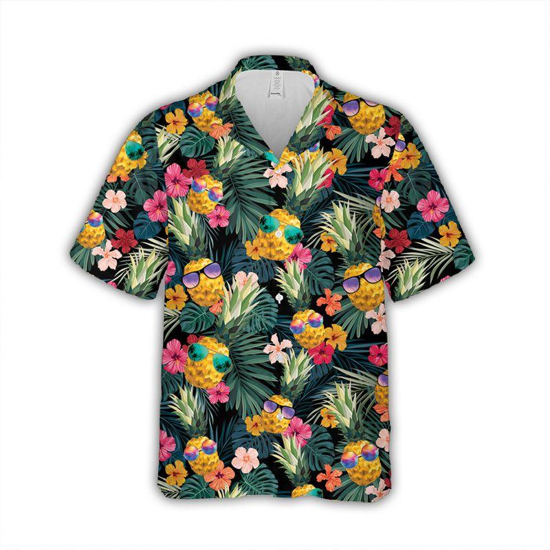Pineapple Glasses Aloha Hawaiian Shirts For Summer, Tropical Theme Hawaiian Set Vacation Clothing For Men Women, Gift For Friend, Family, Team - Amzanimalsgift