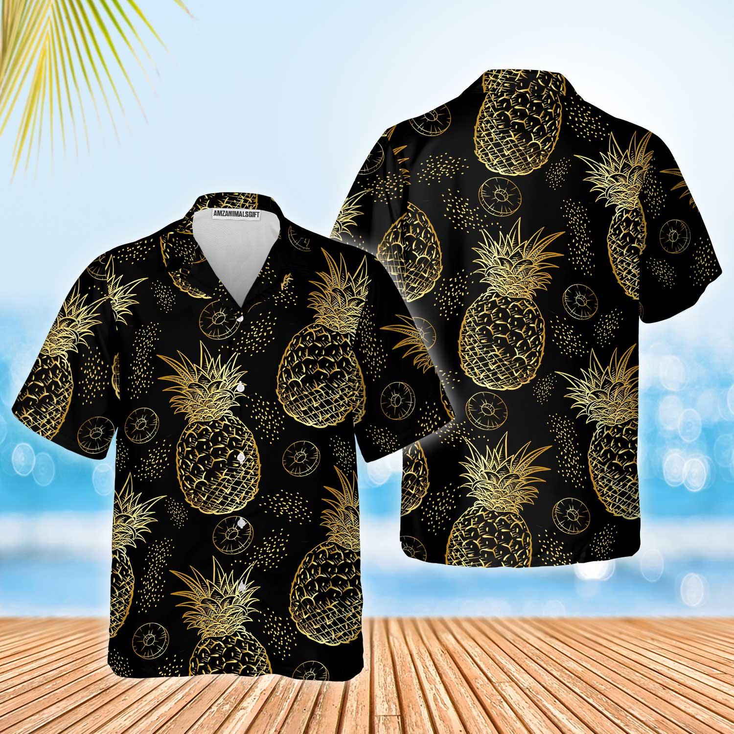 Pineapple Pattern Hawaiian Shirt, Colorful Summer Aloha Shirt For Men Women, Perfect Gift For Friend, Family, Husband, Wife, Boyfriend, Girlfriend - Amzanimalsgift