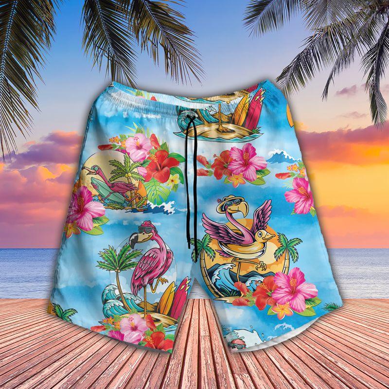 Pink Flamingo Aloha Hawaiian Shirts For Summer, Hibiscus Flower Cartoon Hawaiian Set Vacation Outfit For Men Women, Gift For Friend, Family - Amzanimalsgift