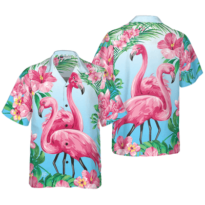 Pink Flamingo Hawaiian Shirt, Tropical Floral Aloha Shirt For Men And Women - Perfect Gift For Husband, Boyfriend, Friend, Family - Amzanimalsgift